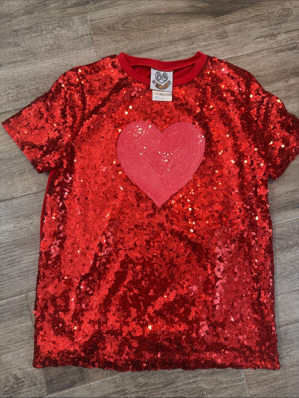 Sequin Heart Short Sleeve Top in Red by